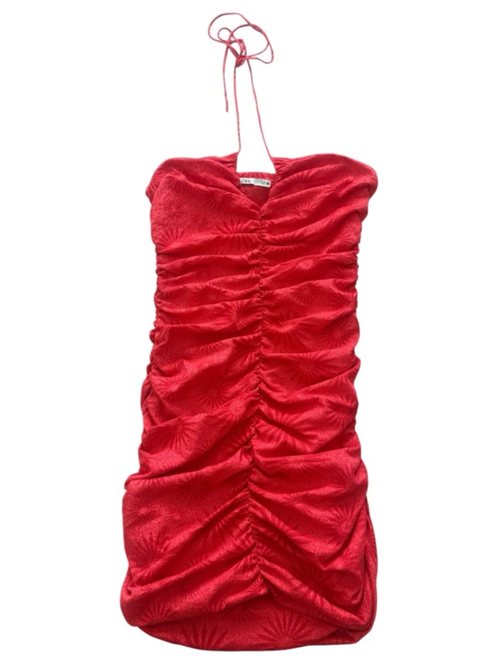 Zara Red Ruched Halter Mini Dress - Picture 2 of 2